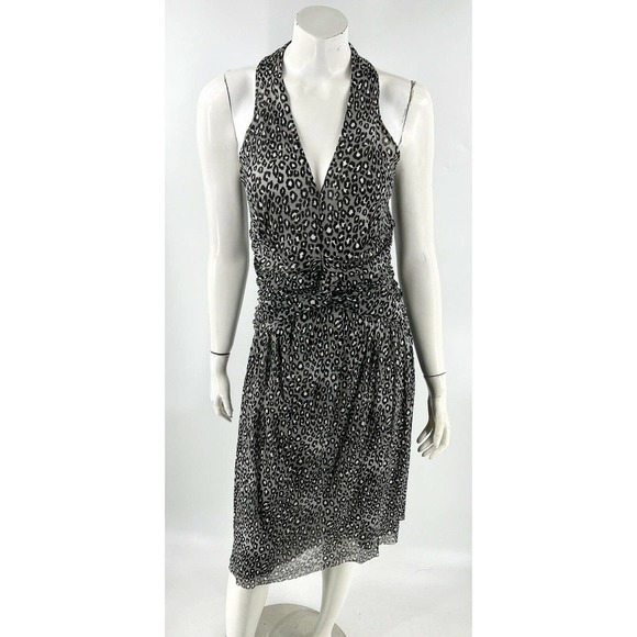 Michael Kors Dresses & Skirts - Michael Kors Dress Size M Gray Black Animal Leopard Print Mesh V Neck Ruched